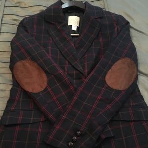 Vintage-new navy plaid blazer with elbow patches